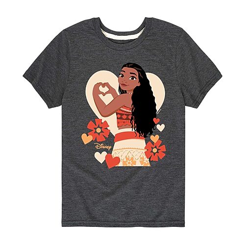 Disney Collection Little & Big Kid Girls Crew Neck Short Sleeve Regular Fit Princess Moana Graphic T-Shirt, Medium, Gray