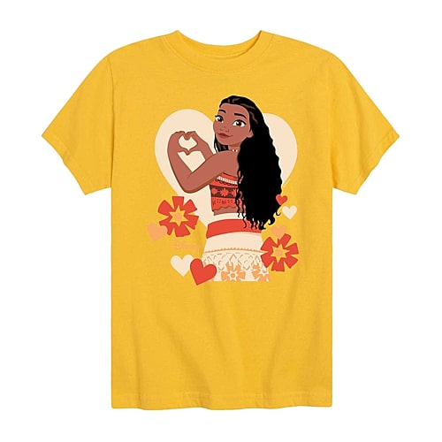 Disney Collection Little & Big Kid Girls Crew Neck Short Sleeve Regular Fit Princess Moana Graphic T-Shirt, X-large, Yellow