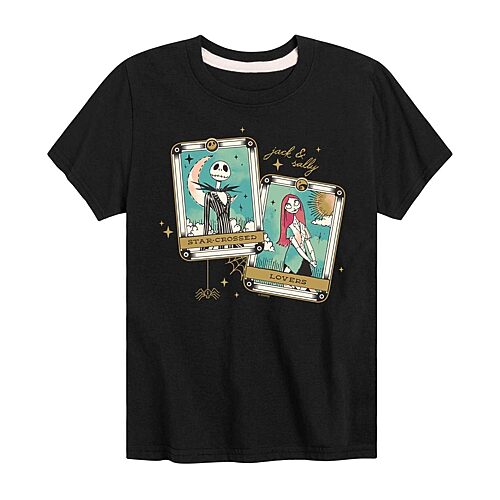 Disney Collection Little & Big Kid Girls Crew Neck Short Sleeve Regular Fit Nightmare Before Christmas Graphic T-Shirt, X-large, Black