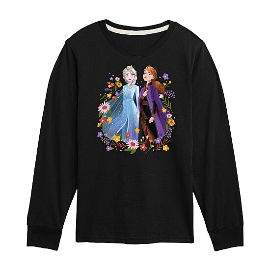 Disney Collection Little & Big Kid Girls Crew Neck Long Sleeve Regular Fit Frozen Graphic T-Shirt