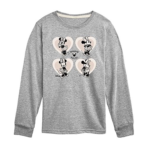 Disney Collection Little & Big Kid Girls Crew Neck Long Sleeve Regular Fit Minnie Mouse Graphic T-Shirt, X-large, Gray