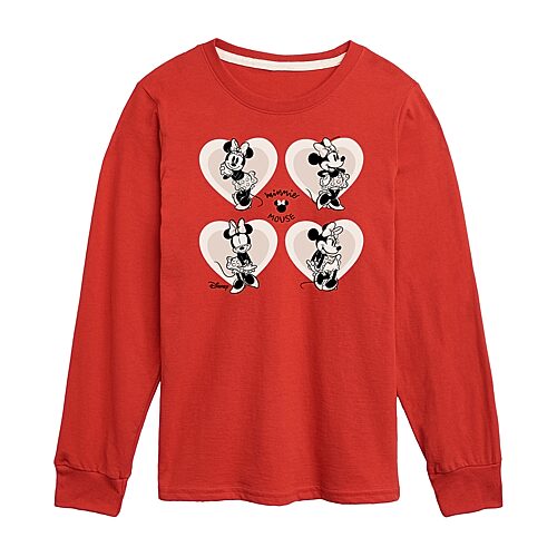 Disney Collection Little & Big Kid Girls Crew Neck Long Sleeve Regular Fit Minnie Mouse Graphic T-Shirt, X-large, Red