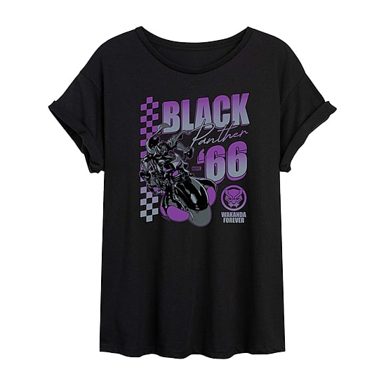 Womens Juniors Scoop Neck Short Sleeve Regular Fit Black Panther Marvel Graphic T-Shirt