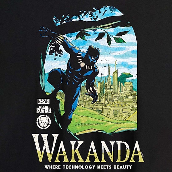 Wakanda Womens Juniors Scoop Neck Short Sleeve Regular Fit Black Panther Marvel Graphic T-Shirt