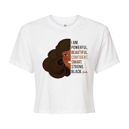 Black History Month I Am Cropped Womens Juniors Crew Neck Short Sleeve Regular Fit Barbie Graphic T-Shirt