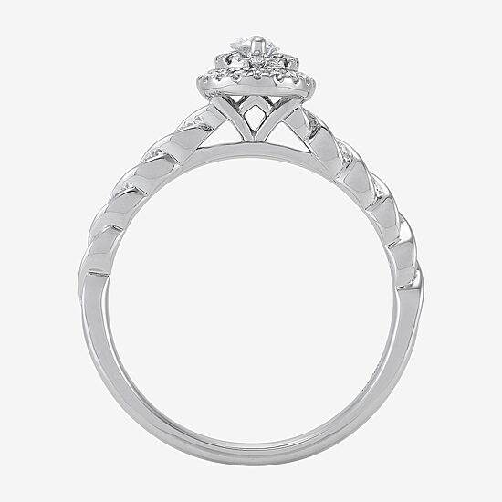 Limited Quantities! Womens 1/4 CT. T.W. Natural White Diamond 10K Gold Oval Side Stone Engagement Ring