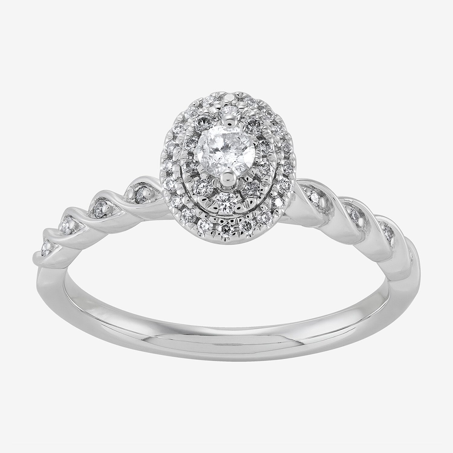 Limited Quantities! Womens 1/4 CT. T.W. Natural White Diamond 10K Gold Oval Side Stone Engagement Ring