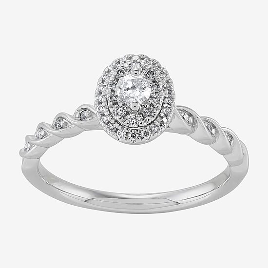 Limited Quantities! Womens 1/4 CT. T.W. Natural White Diamond 10K Gold Oval Side Stone Engagement Ring