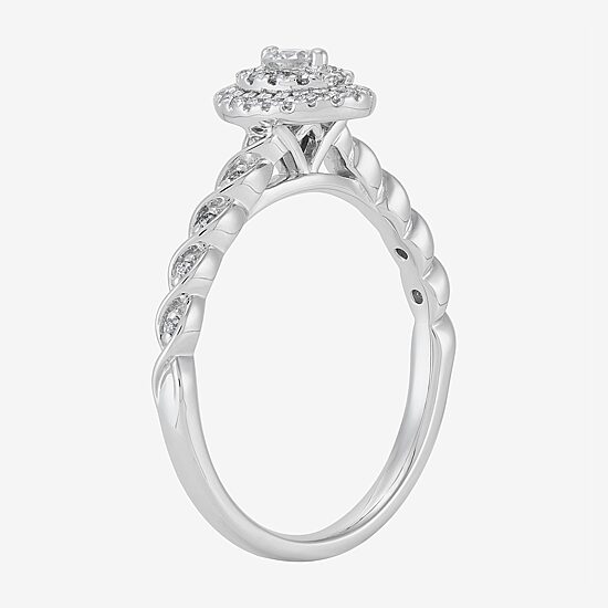 Limited Quantities! Womens 1/4 CT. T.W. Natural White Diamond 10K Gold Oval Side Stone Engagement Ring