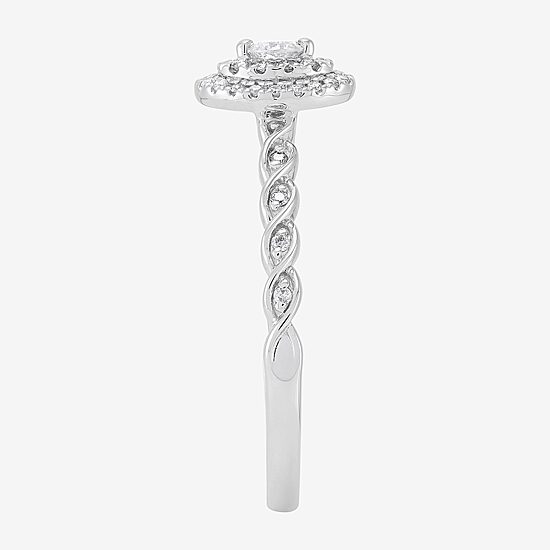 Limited Quantities! Womens 1/4 CT. T.W. Natural White Diamond 10K Gold Oval Side Stone Engagement Ring
