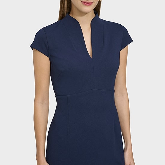 Marc New York Womens Split Crew Neck Short Sleeve Sheath Dress