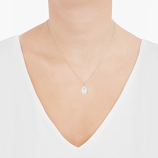 ( H-I/Si1-Si2 ) 2 CT.  Lab-Grown Diamond 14K Gold Pear 18 Inch Pendant Necklace