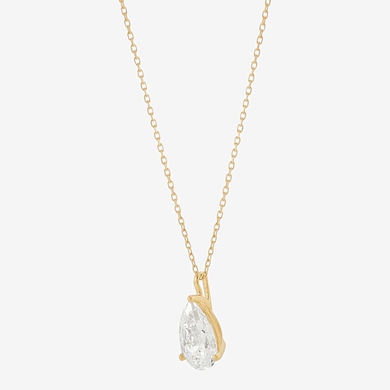( H-I/Si1-Si2 ) 2 CT.  Lab-Grown Diamond 14K Gold Pear 18 Inch Pendant Necklace