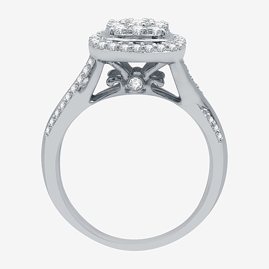 I Said Yes (H-I / I1) Womens 3/4 CT. T.W. Lab Grown White Diamond Sterling Silver Cushion Side Stone Halo Bridal Set