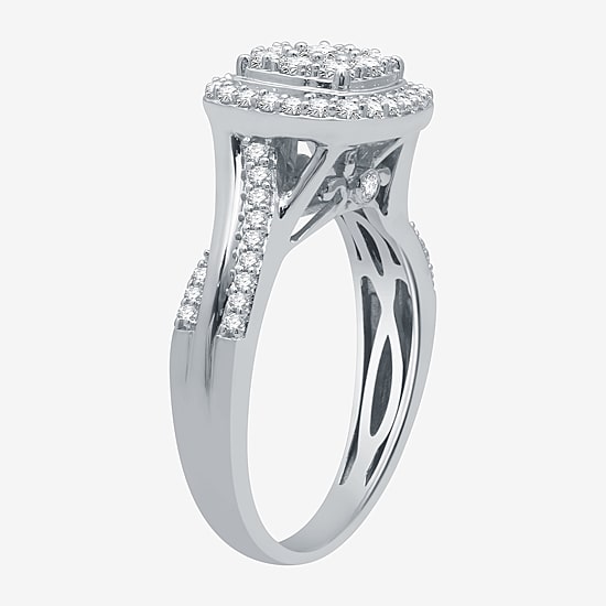 I Said Yes (H-I / I1) Womens 3/4 CT. T.W. Lab Grown White Diamond Sterling Silver Cushion Side Stone Halo Bridal Set