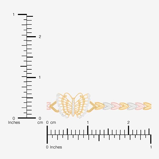 Womens 14K Tri-Color Gold Solid Butterfly 7.5 Inch Link Bracelet
