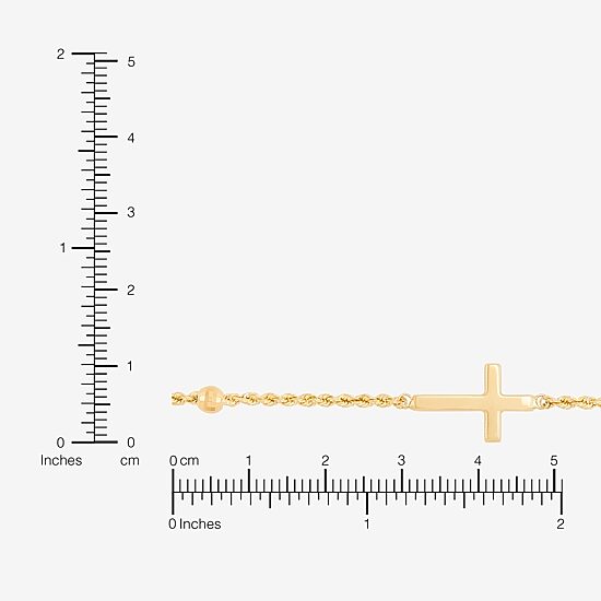 Womens 10K Gold Hollow Cross 7.5 Inch Link Bracelet