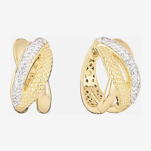 Sparkle Allure Twist Womens Crystal 14K Gold Over Brass 15.5mm Hoop Earrings, One Size, Yellow