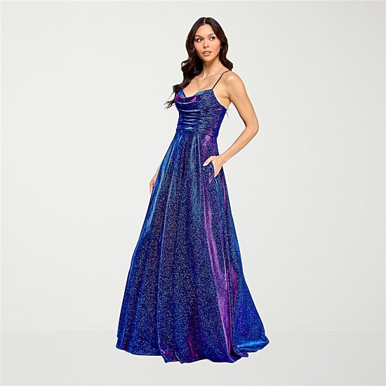 City Triangle Womens Juniors V Neck Spaghetti Straps Ball Gown