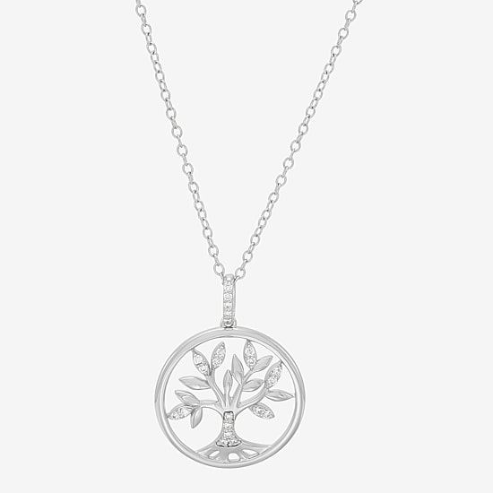 Limited Quantities! Tree Of Life Womens 1/10 CT. T.W. Lab Grown White Diamond Sterling Silver 18 Inch Pendant Necklace
