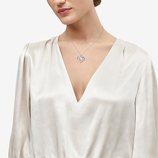 Limited Quantities! Womens Diamond Accent Lab Created White Opal Sterling Silver Heart 18 Inch Pendant Necklace