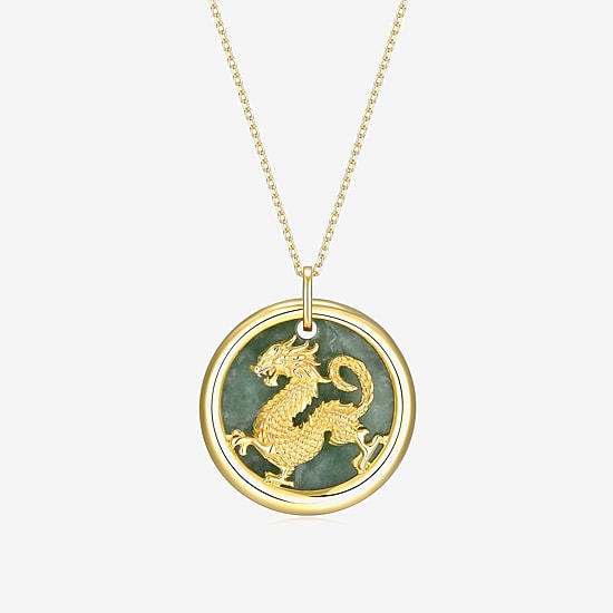 Dragon Womens Genuine Green Jade 18K Gold Over Silver 18 Inch Pendant Necklace