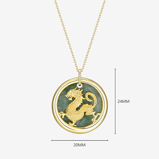 Dragon Womens Genuine Green Jade 18K Gold Over Silver 18 Inch Pendant Necklace