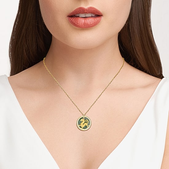 Dragon Womens Genuine Green Jade 18K Gold Over Silver 18 Inch Pendant Necklace