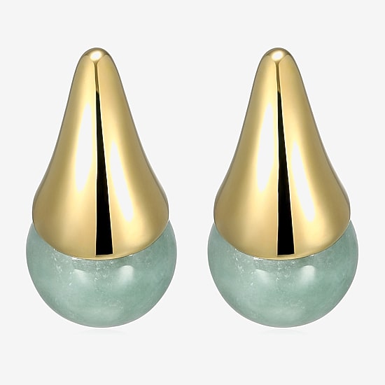 Genuine Green Jade 18K Gold Over Silver 19mm Stud Earrings