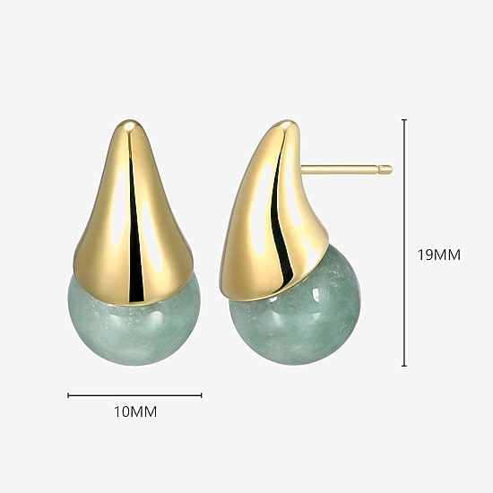 Genuine Green Jade 18K Gold Over Silver 19mm Stud Earrings