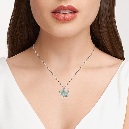 Cat Womens Genuine Green Jade Sterling Silver 18 Inch Pendant Necklace