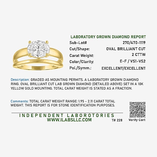 Diamond Addiction (E-F / Vs1-Vs2) Womens 2 CT. T.W. Lab Grown White Diamond 10K Gold Oval Cocktail Ring
