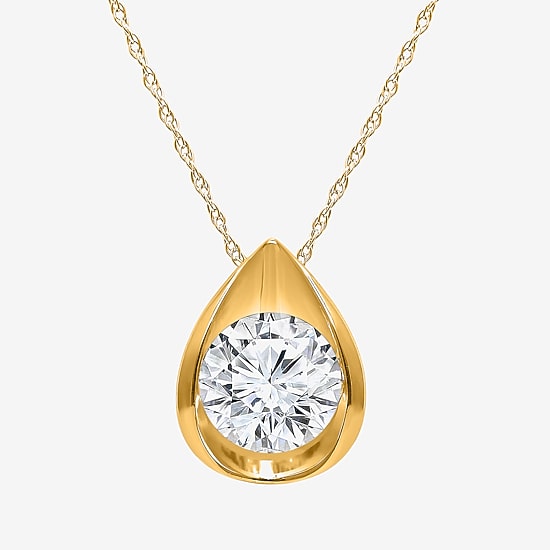 I/Si2 Womens 1 CT. T.W. Lab Grown White Diamond 14K Gold Over Silver Pear 18 Inch Pendant Necklace
