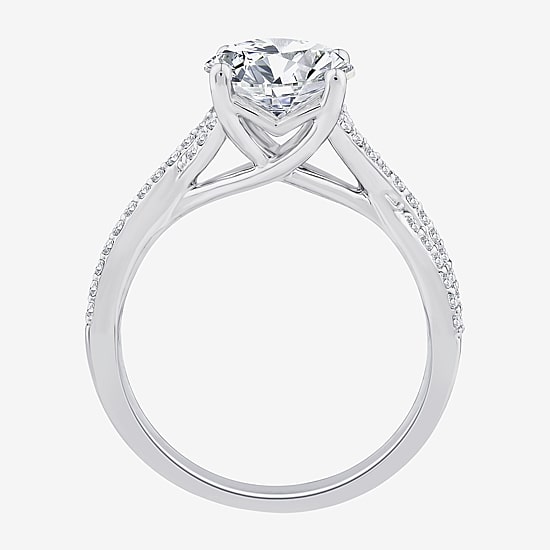 Signature By Modern Bride (F/Vs2) Womens 3 1/4 CT. T.W. Lab Grown White Diamond 14K Gold Oval Side Stone Engagement Ring