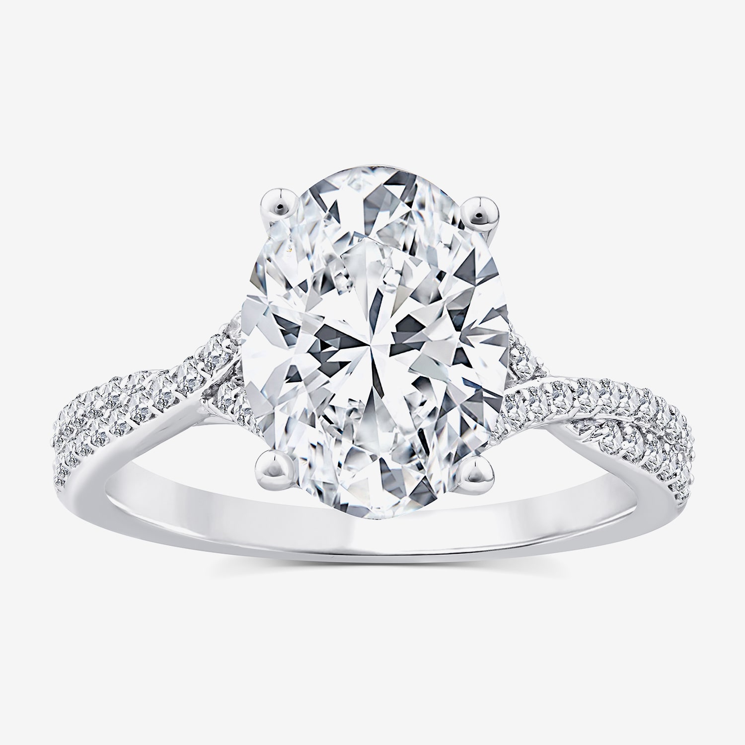 Signature By Modern Bride (F / Vs2) Womens 3 1/4 CT. T.W. Lab Grown White Diamond 14K Gold Oval Side Stone Engagement Ring
