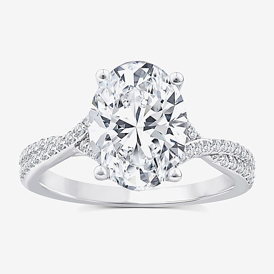 Signature By Modern Bride (F/Vs2) Womens 3 1/4 CT. T.W. Lab Grown White Diamond 14K Gold Oval Side Stone Engagement Ring