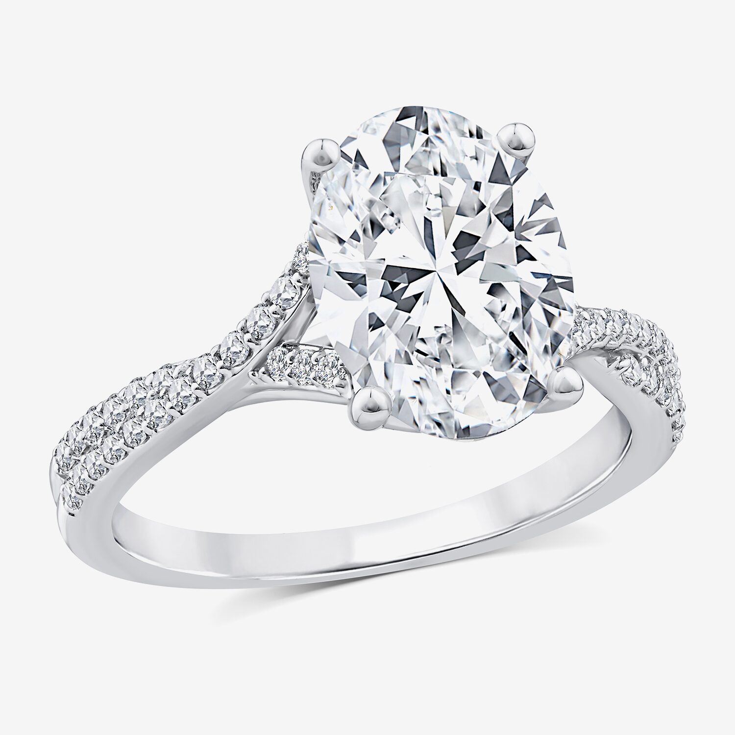 Signature By Modern Bride (F / Vs2) Womens 3 1/4 CT. T.W. Lab Grown White Diamond 14K Gold Oval Side Stone Engagement Ring