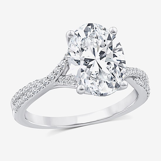 Signature By Modern Bride (F/Vs2) Womens 3 1/4 CT. T.W. Lab Grown White Diamond 14K Gold Oval Side Stone Engagement Ring