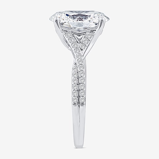 Signature By Modern Bride (F/Vs2) Womens 3 1/4 CT. T.W. Lab Grown White Diamond 14K Gold Oval Side Stone Engagement Ring