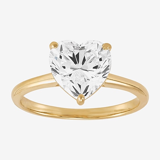 Womens White Cubic Zirconia 10K Gold Heart Solitaire Cocktail Ring