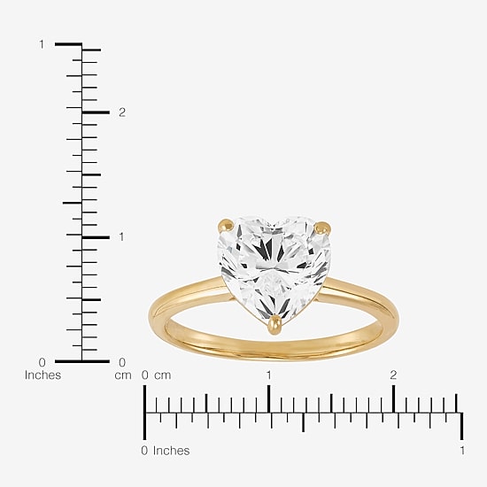 Womens White Cubic Zirconia 10K Gold Heart Solitaire Cocktail Ring