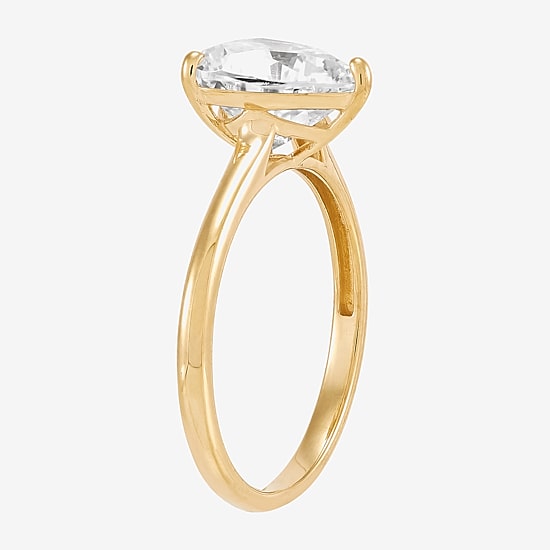 Womens White Cubic Zirconia 10K Gold Heart Solitaire Cocktail Ring