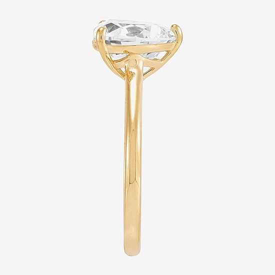 Womens White Cubic Zirconia 10K Gold Heart Solitaire Cocktail Ring