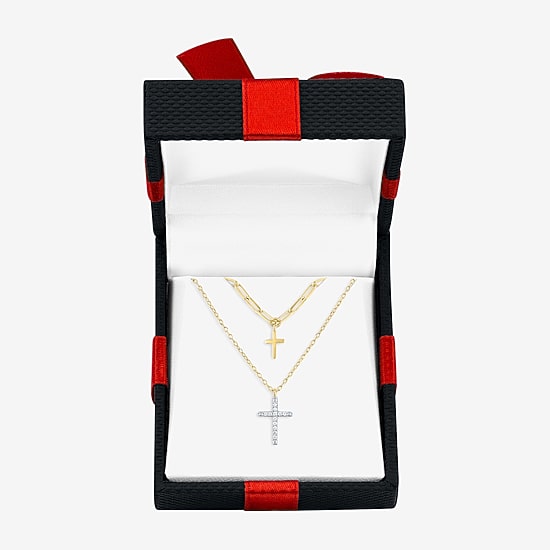 Religious Jewelry Yes, Please! Cross(G-H / Si2-I1) Womens Diamond Accent Lab Grown White Diamond Cross Pendant Necklace Set