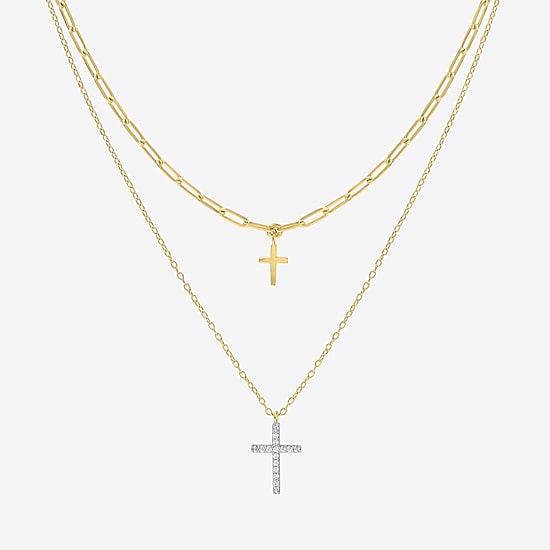Religious Jewelry Yes, Please! Cross(G-H / Si2-I1) Womens Diamond Accent Lab Grown White Diamond Cross Pendant Necklace Set