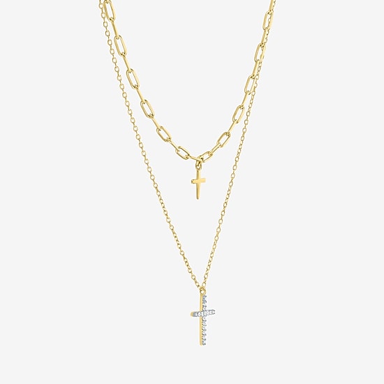 Religious Jewelry Yes, Please! Cross(G-H / Si2-I1) Womens Diamond Accent Lab Grown White Diamond Cross Pendant Necklace Set