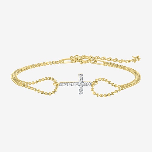 Religious Jewelry Yes, Please! Cross (G-H / Si2-I1) Womens Diamond Accent Lab Grown White Diamond Sterling Silver Cross Charm Bracelet, One Size, Yell