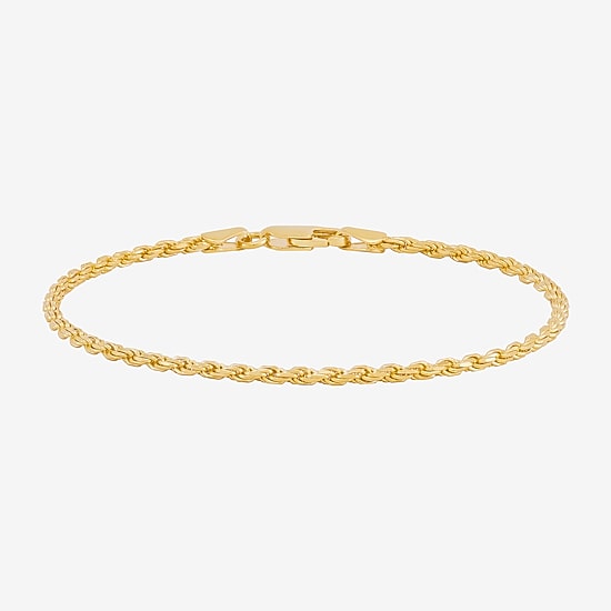 Made in Italy Womens 24K Gold Over Silver 7.5 Inch Solid Rope Chain Bracelet