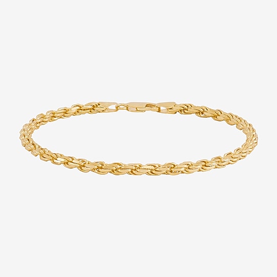Made in Italy Womens 24K Gold Over Silver 8 1/2 Inch Solid Rope Chain Bracelet