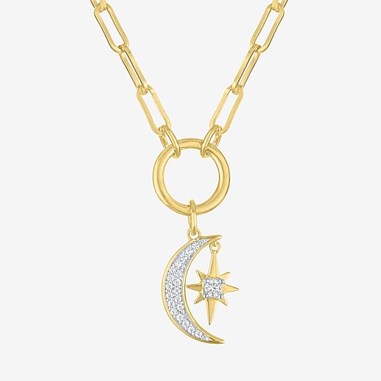 Diamond Addiction Moon Star (G-H / Si2-I1) Womens 1/10 CT. T.W. Lab Grown White Diamond 14K Gold Over Silver Moon 18 Inch Pendant Necklace